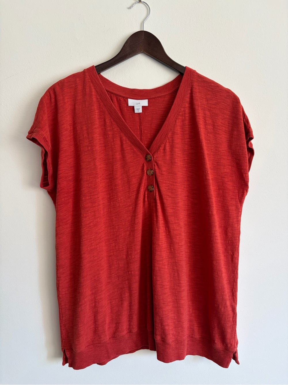 J. Jill Casual V-Neck Button Front Women's Top - Burnt Orange